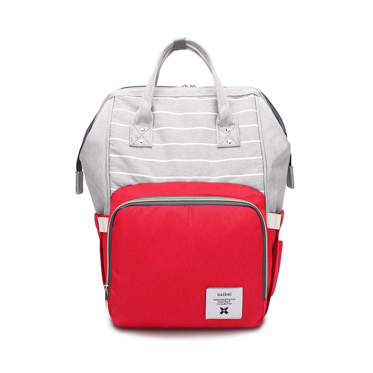 SONARIN Stripe Multifunction Baby Nappy Changing Backpack,Diaper Bag,Travel Backpack Organizer with Bottle Insulated Bags,Waterproof, Large Capacity(Red)