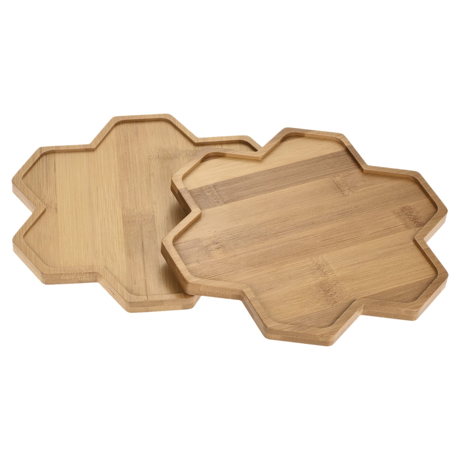 PATIKIL Plant Pot Saucer, 2 Pack 8x7.5 Inch Bamboo Polygonal Flower Drip Tray for Indoors