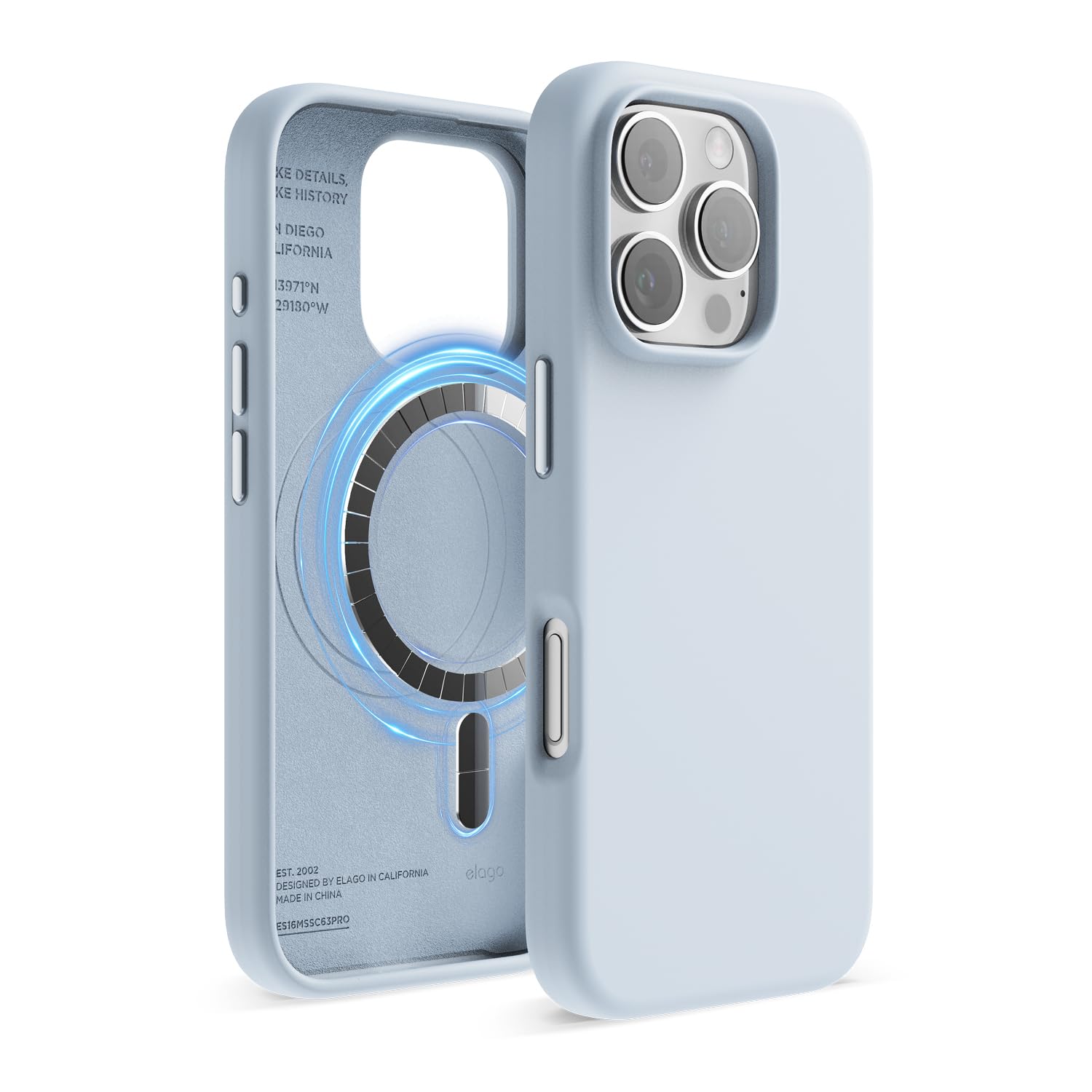 elago Magnetic Silicone Case Compatible with iPhone 16 Pro Case 6.3 Inch Compatible with All MagSafe Accessories - Built-in Magnets, Soft Grip Silicone, Shockproof (Light Blue)