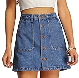 SheIn Women's Button Front Denim A-Line Short Skirt - A-Blue X-Large