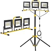 Upgraded LED Work Lights with Stand, 21000 Lumen, 3-Head Adjustable Work Light, Waterproof Foldable Tripod, Extended Cord for Outdoor & Indoor Job Sites, Workshops, Construction, Garage Lighting