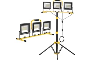 SOARFLY Upgraded LED Work Lights with Stand, 21000 Lumen, 3-Head Adjustable Work Light, Waterproof Foldable Tripod, Extended Cord for Outdoor & Indoor Job Sites, Workshops, Construction, Garage Lighting