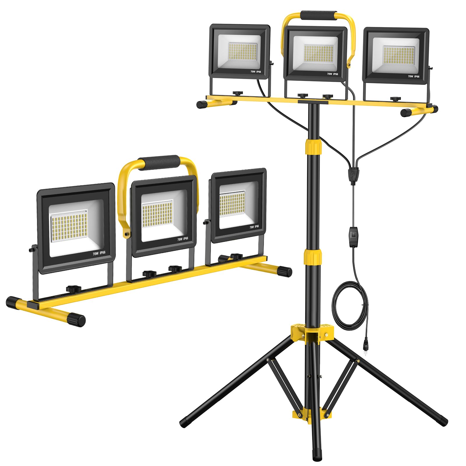 Photo 1 of Upgraded LED Work Lights with Stand, 21000 Lumen, 3-Head Adjustable Work Light, Waterproof Foldable Tripod, Extended Cord for Outdoor & Indoor Job Sites, Workshops, Construction, Garage Lighting