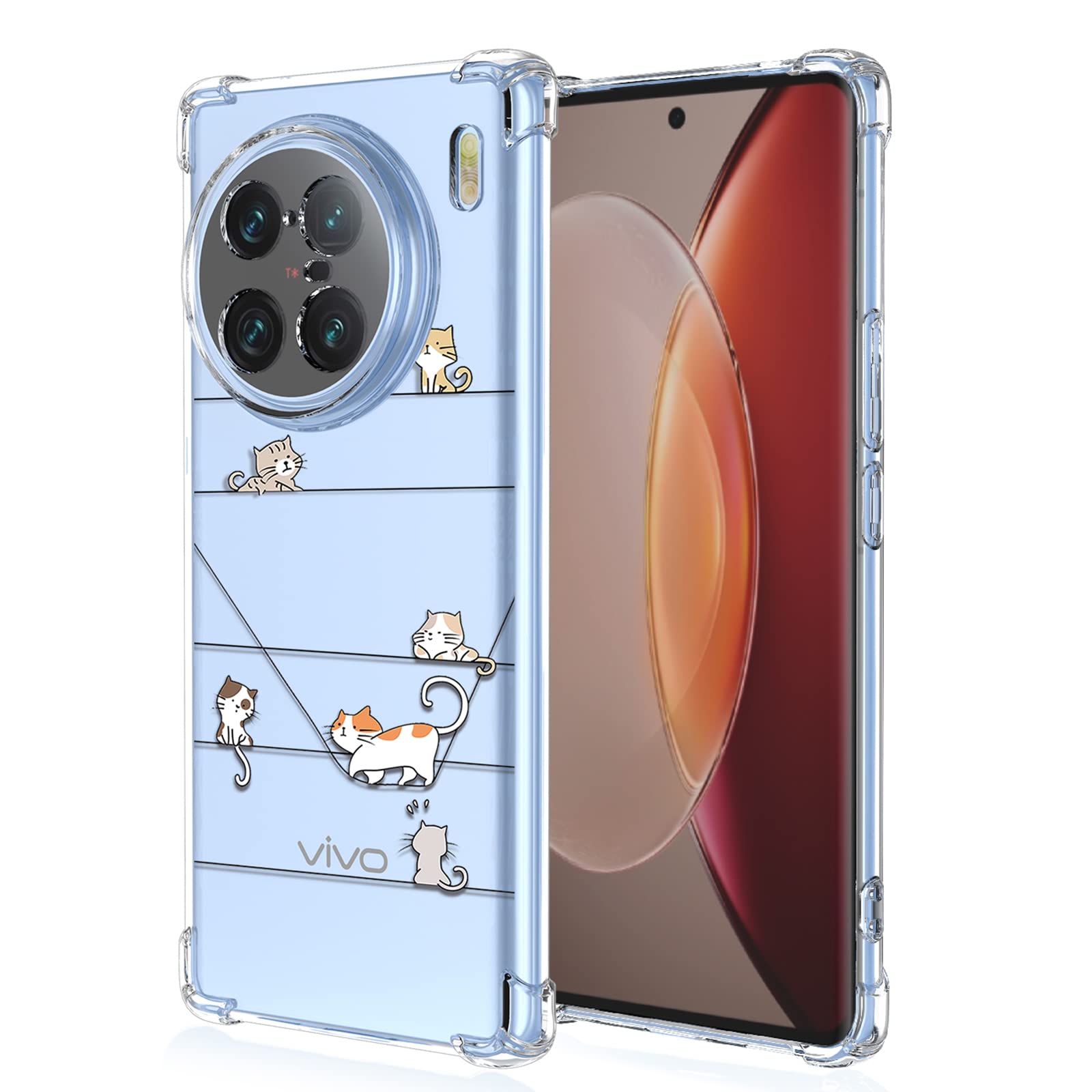 XINYEXIN Case for Vivo X90 Pro+ (Vivo X90 Pro Plus), Painting Flower Pattern Clear Case Soft TPU Silicone Case Slim Shockproof Bumper Girl Women Phone Cover - Kitten — image 1