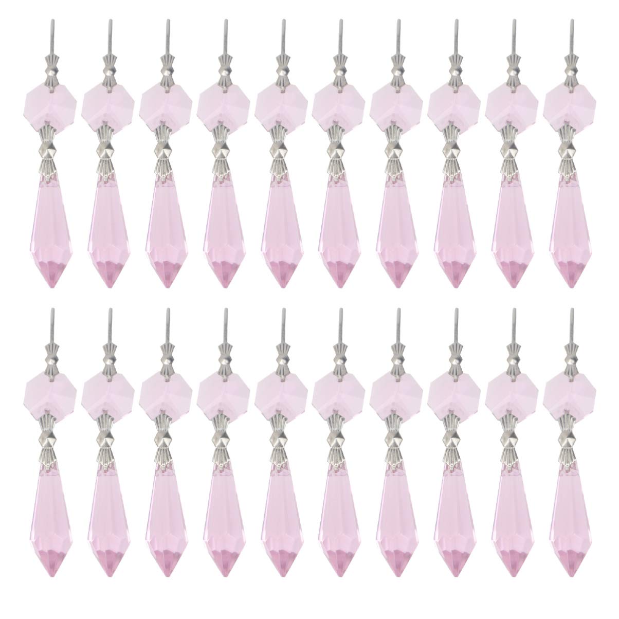 NUOBESTY Clear Crystal Chandelier Icicle Prisms Lamp Candelabra Replacement Parts with Octagon Beads for DIY Crystal Curtain Pendants (Pink)