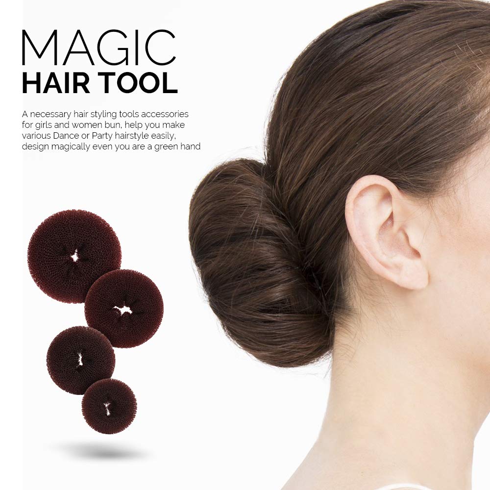 Hair Donut Bun Maker, FANDAMEI Hair Bun Shaper Set with 20 pcs Invisible Hair Nets for Bun, 4pcs Donut Bun Maker, 5 pcs Hair Elastic Bands, 20 pcs Hair Bobby Pins: Beauty