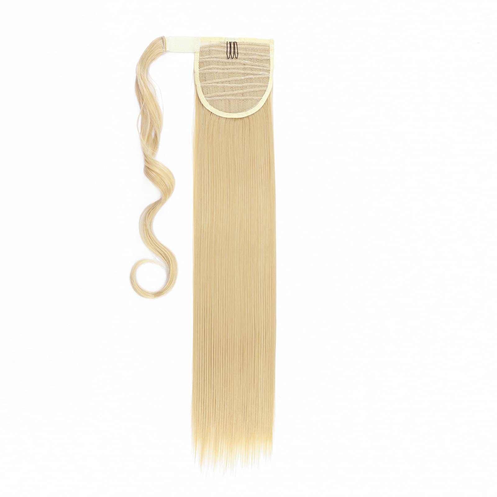 Ponytail Extension Wrap Around Long Straight Curly Clip in Ponytail Hair Extensions for Women Brown Black Blonde Hairpiece 23"-Straight, Golden mix Bleach Blonde
