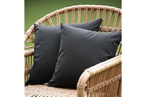 WHATWEARS 18" x 18" Throw Pillows, Outdoor Waterproof Pillows with Inserts, Square Decorative Pillows for Patio Furniture Garden Couch Sofa Home(Black, Set of 2)
