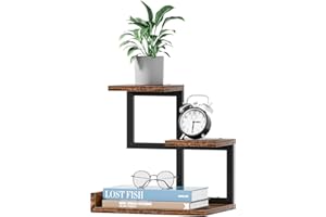 Gannyfer Desk Shelf Organizer - Wood Desktop Shelf, Freestanding Desk Hutch Office Decor, 3 Tier Storage Display Rack, Small Bookshelf with Metal Frame for Books/Plants/Toys (Rustic Brown Black)