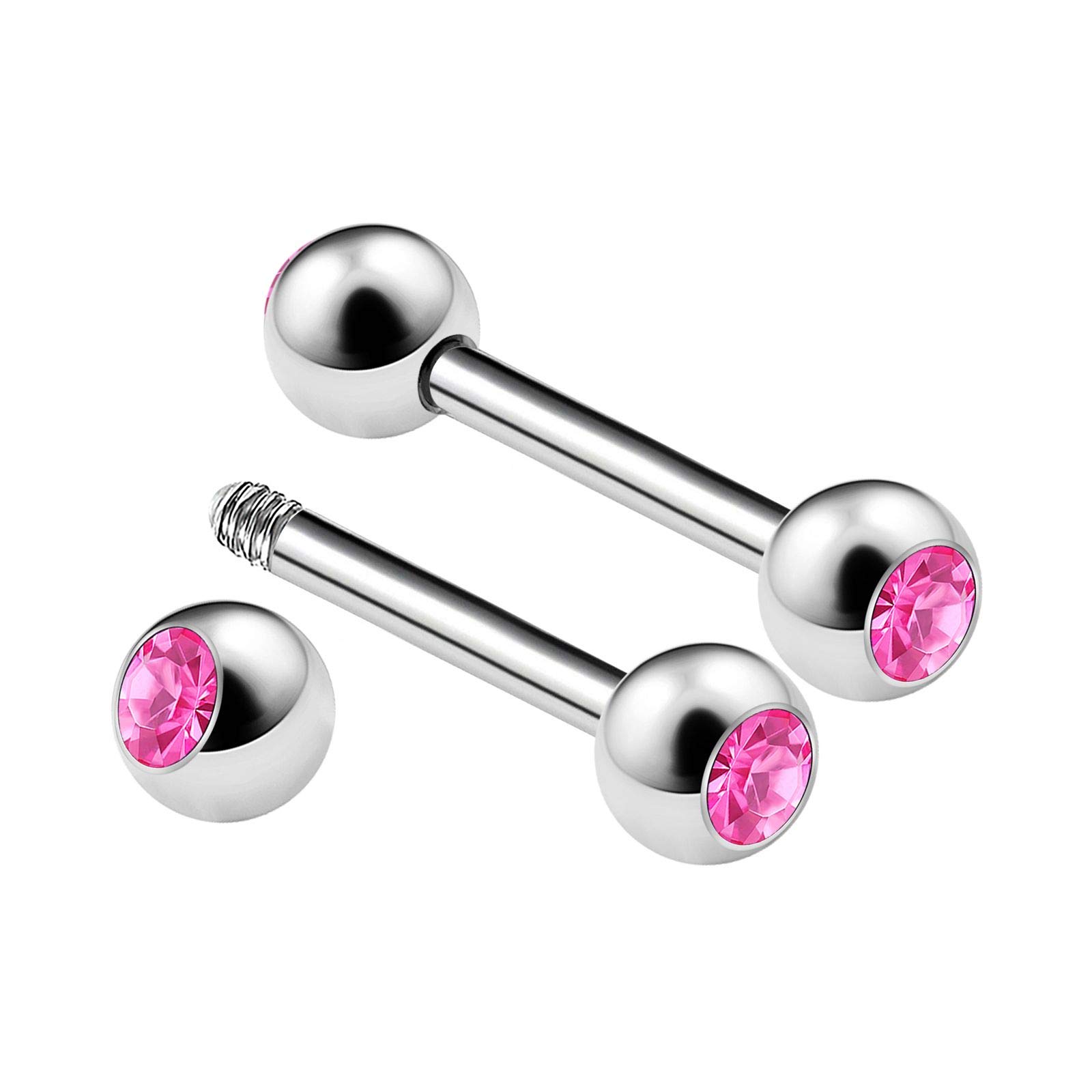 KJM FASHION 2PCS Surgical Steel Straight Barbell 14 Gauge 5/16 8mm 4mm Rose Crystal Lobe Helix Earrings Cartilage Piercing Jewellery 3025