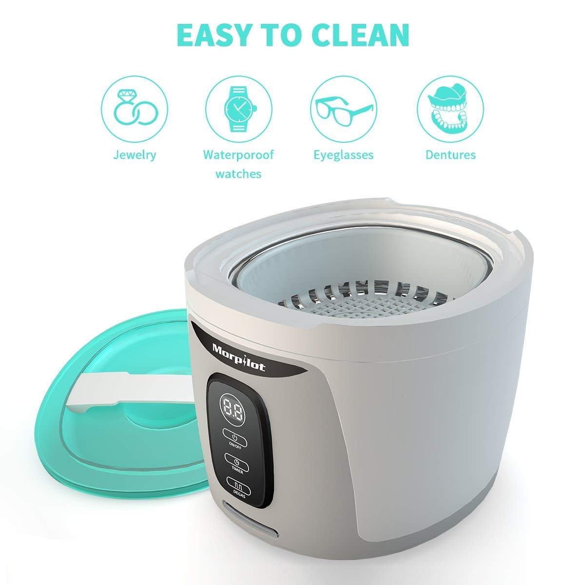 Morpilot Ultrasonic Cleaner 750ML Professional Sonic Washing Machine forJewelry,Eyeglasses, Rings, Coins,Dentures, Retainers, and Mouth Guards with UV Germicidal Lamp & Digital Timer