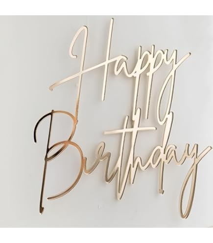 6Styles Gold Happy Birthday Cake Topper, Mirror Acrylic Happy Birthday