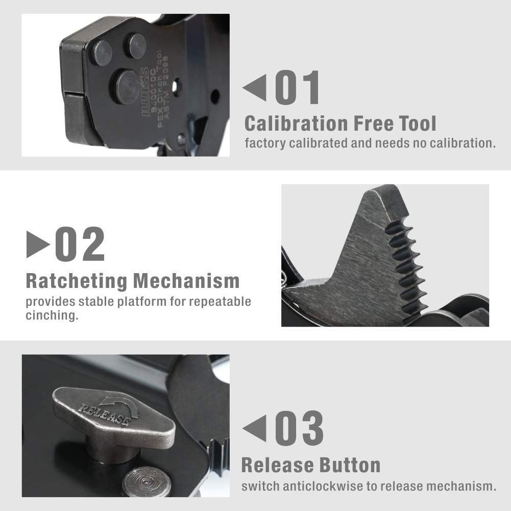 IWISS F2098 Ratchet One Hand PEX Cinch Clamp Fastening Tools for Clamping Pipe Tubing 3/8", 1/2", 3/4", 5/8" and 1" Easy Operation Stainless Steel Clamps with Holster: Industrial & Scientific