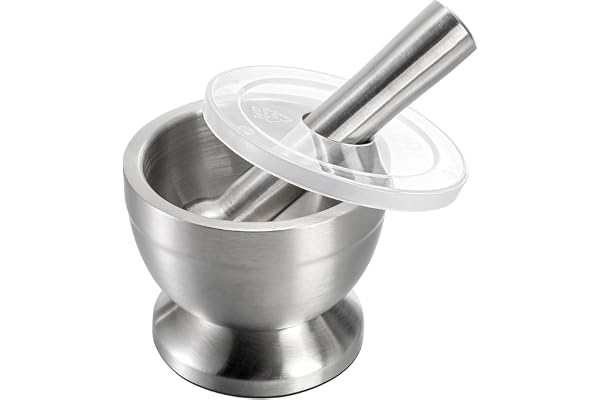 Bekith Mortar and Pestle Sets 18/8 Brushed Stainless Steel Spice Grinder Pill Crusher Molcajete Herb Bowl