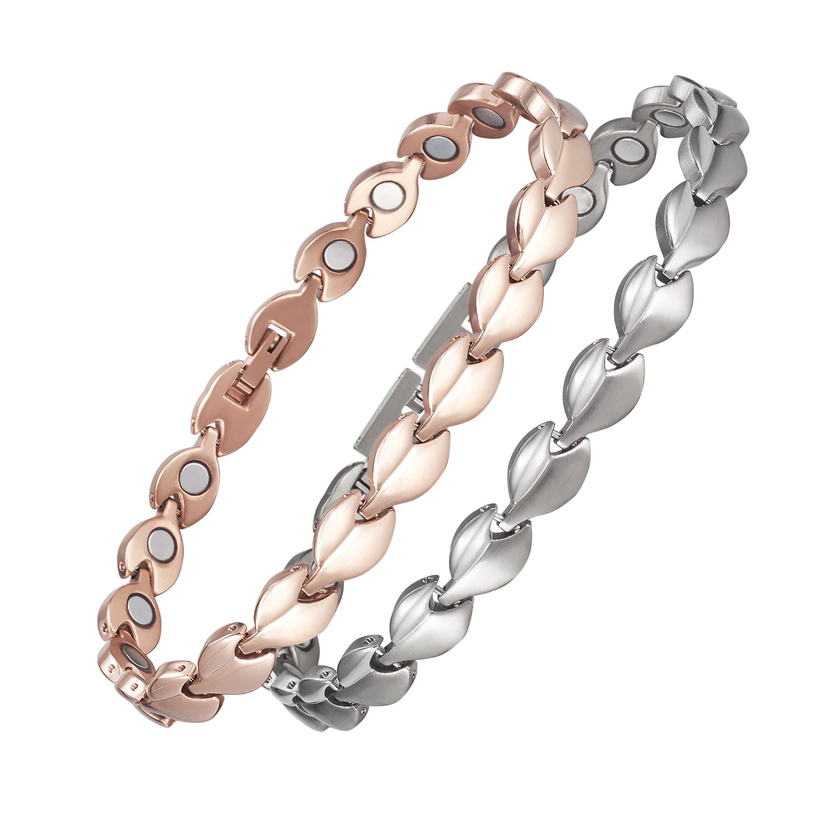 YINOX 2PCS Women Titanium Magnetic Anklet and Ankle Bracelet with Magnet and Copper Grain Jewelry TAC-0088S TAC-0088R