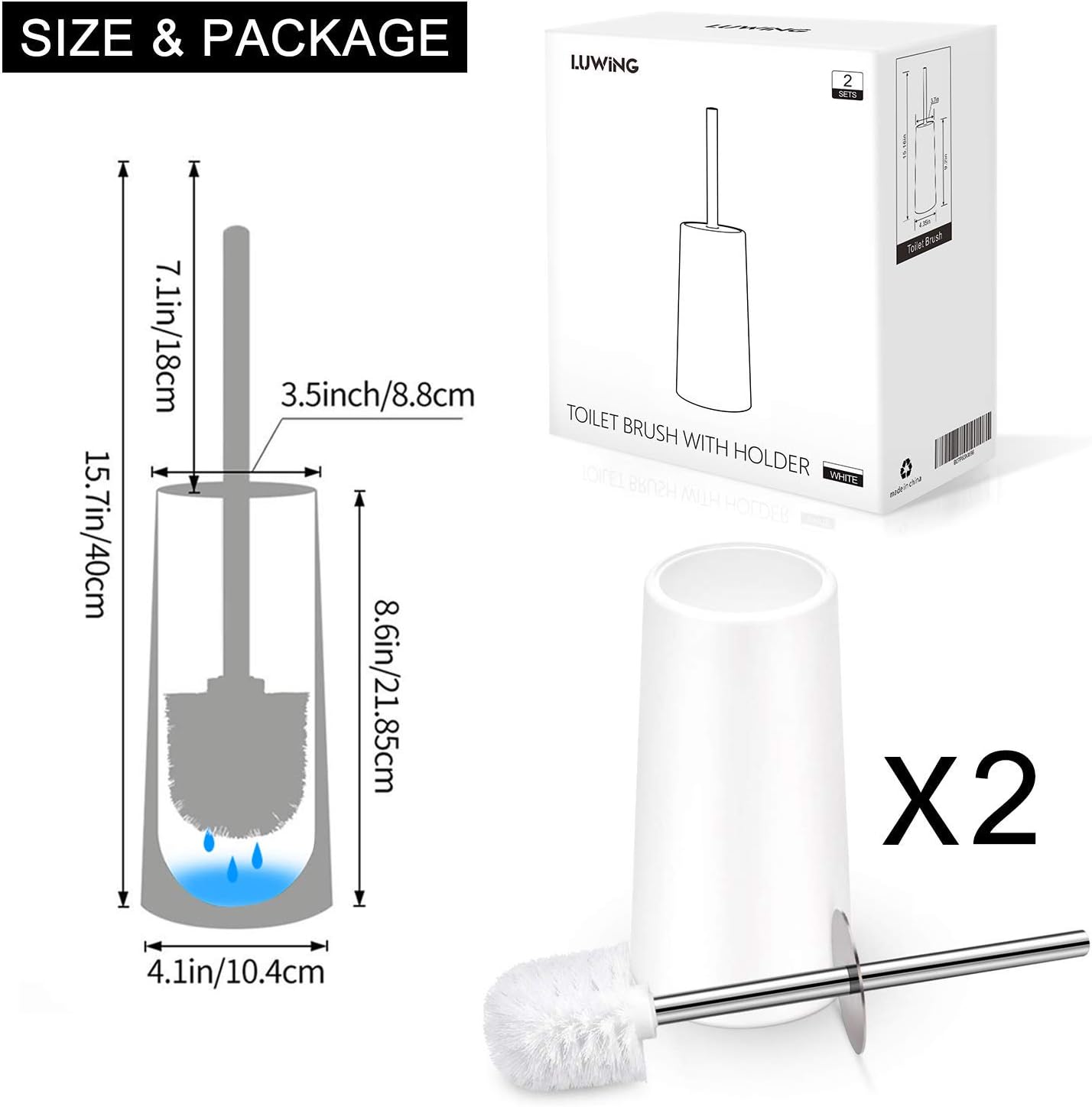 IXO Toilet Brush and Holder, 2 Pack Toilet Brush with 304 Stainless Steel Long Handle, Toilet Bowl Brush for Bathroom Toilet-Ergonomic, Elegant,Durable: Kitchen & Dining
