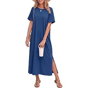 Ekouaer Cotton Nightgown for Women Long Sleepshirts Short Sleeve Full Length Nightshirt Casual Loungewear