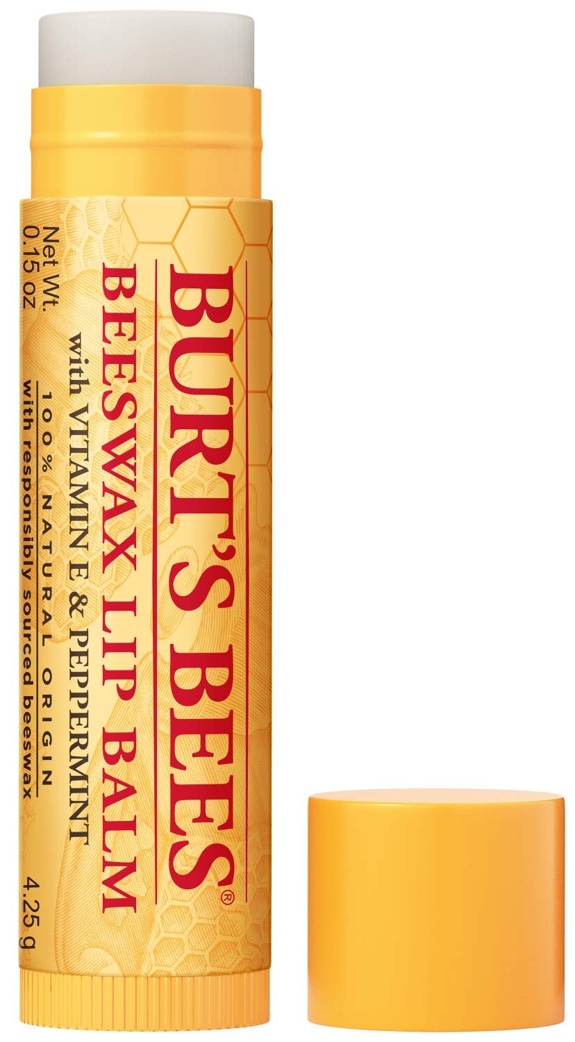 Burt's Bees Lip Balm Stocking Stuffers, Moisturizing Lip Care Holiday Gift, 100% Natural, Original Beeswax with Vitamin E & Peppermint Oil (4 Pack)