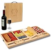 Storybook Living Charcuterie Board - Large Bamboo Cheese Board with Magnetic Knife Set - Wooden Cheese Platter - Foldable Charcuterie Board for House Warming Gifts New Home & Wedding Gifts