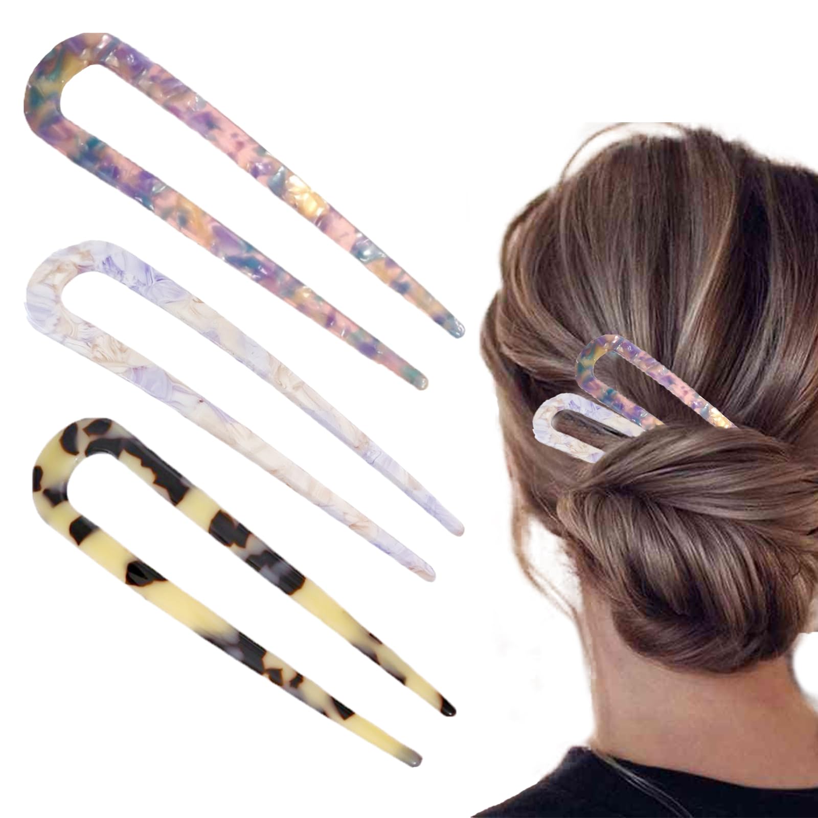 French Hair Pin, 3 Pcs Hair Fork French Pins, Acetate Hair Fork, Hair Fork Tortoise French, U Shaped Hair Pins French Style, Tortoise Shell Hair Sticks, Hair Fork Suitable Hairstyle for Girl