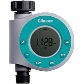 Gilmour Single Outlet Water Timer for Garden Hose, Programmable Automatic Watering System, LCD Screen, Rain Delay, Battery Operated
