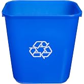 Amazon Basics Rectangular Commercial Office Recycling Wastebasket with Recycle Logo, Easy to Clean, 7 Gallon, Blue, Pack of 2