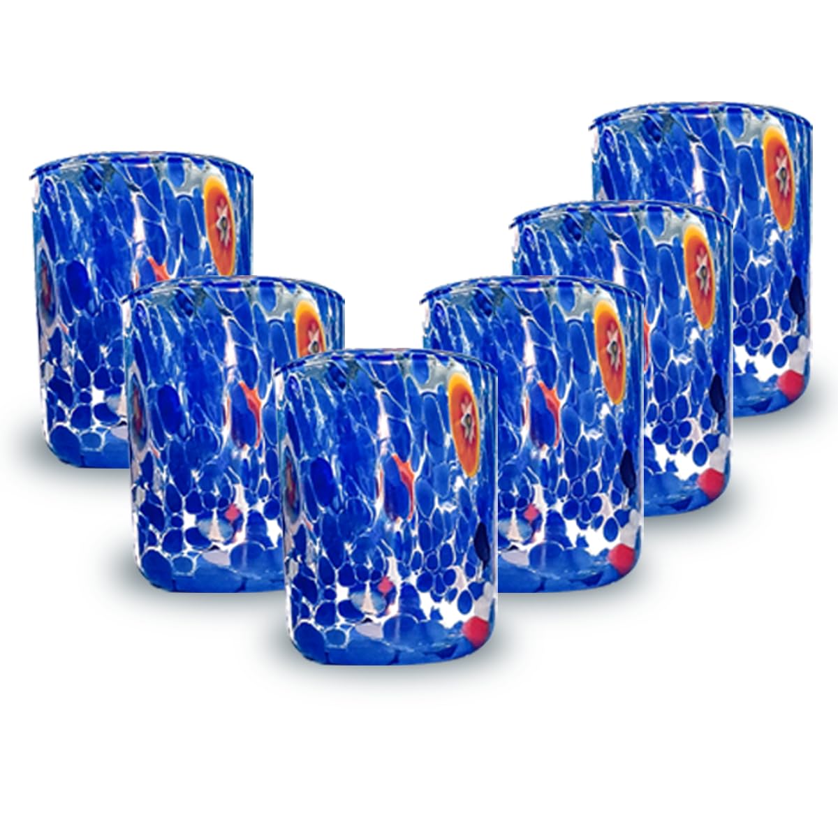 Gocce di Murano 6 Water Glasses Processed According to The Tradition of Murano Artisans, Hand-Blown and Hand-Crafted Glass – Elegant and Precious Water Glasses