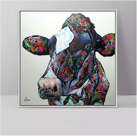 Arte Colorido Pinturas de animales Vacas Lienzo Impresión Cartel