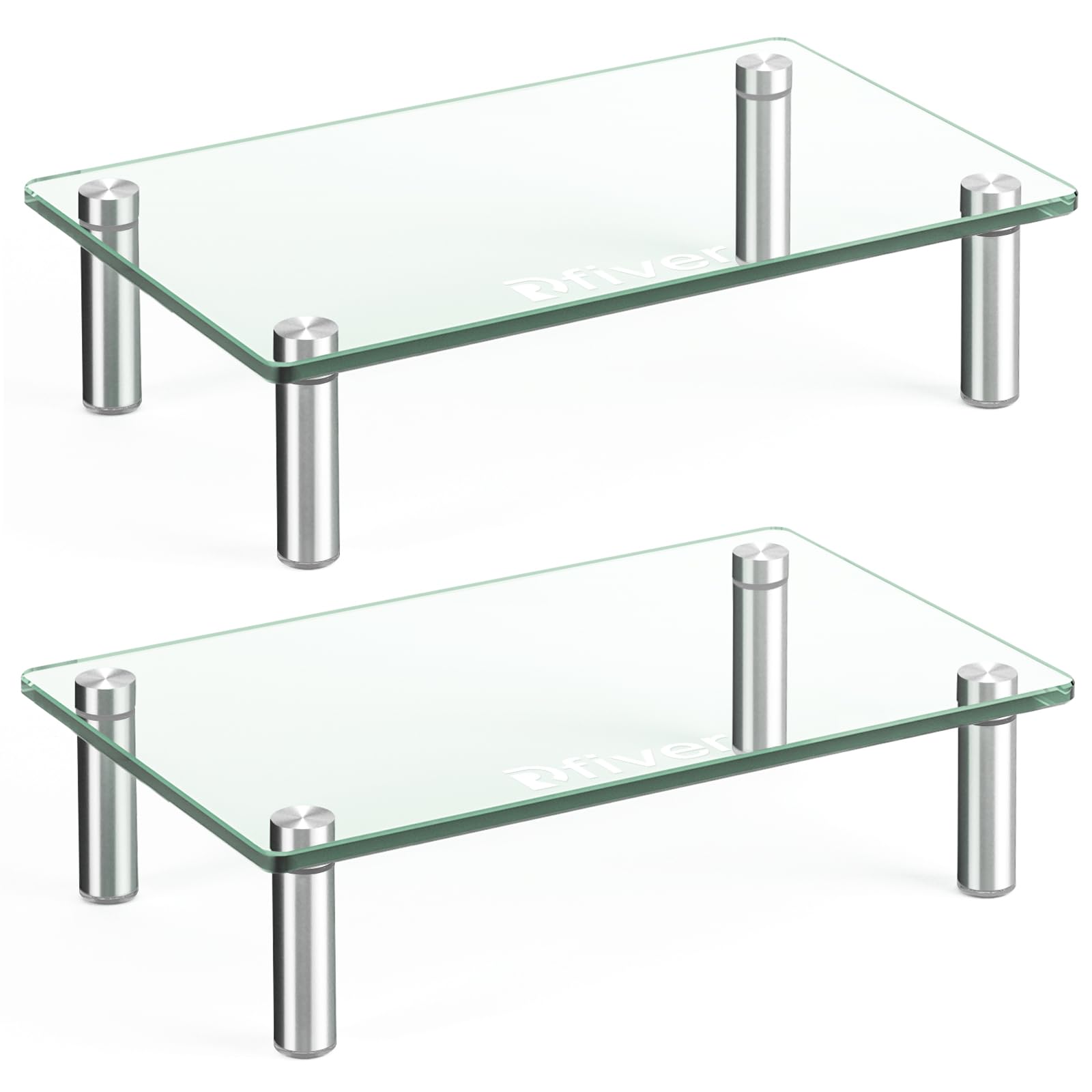 Photo 1 of Rfiver Dual Glass Monitor Stand Riser, 2 Pack Computer Monitor Riser, Clear Monitor Stand for Desk, Create More Storage Space Under for Screens/Laptops/Printers