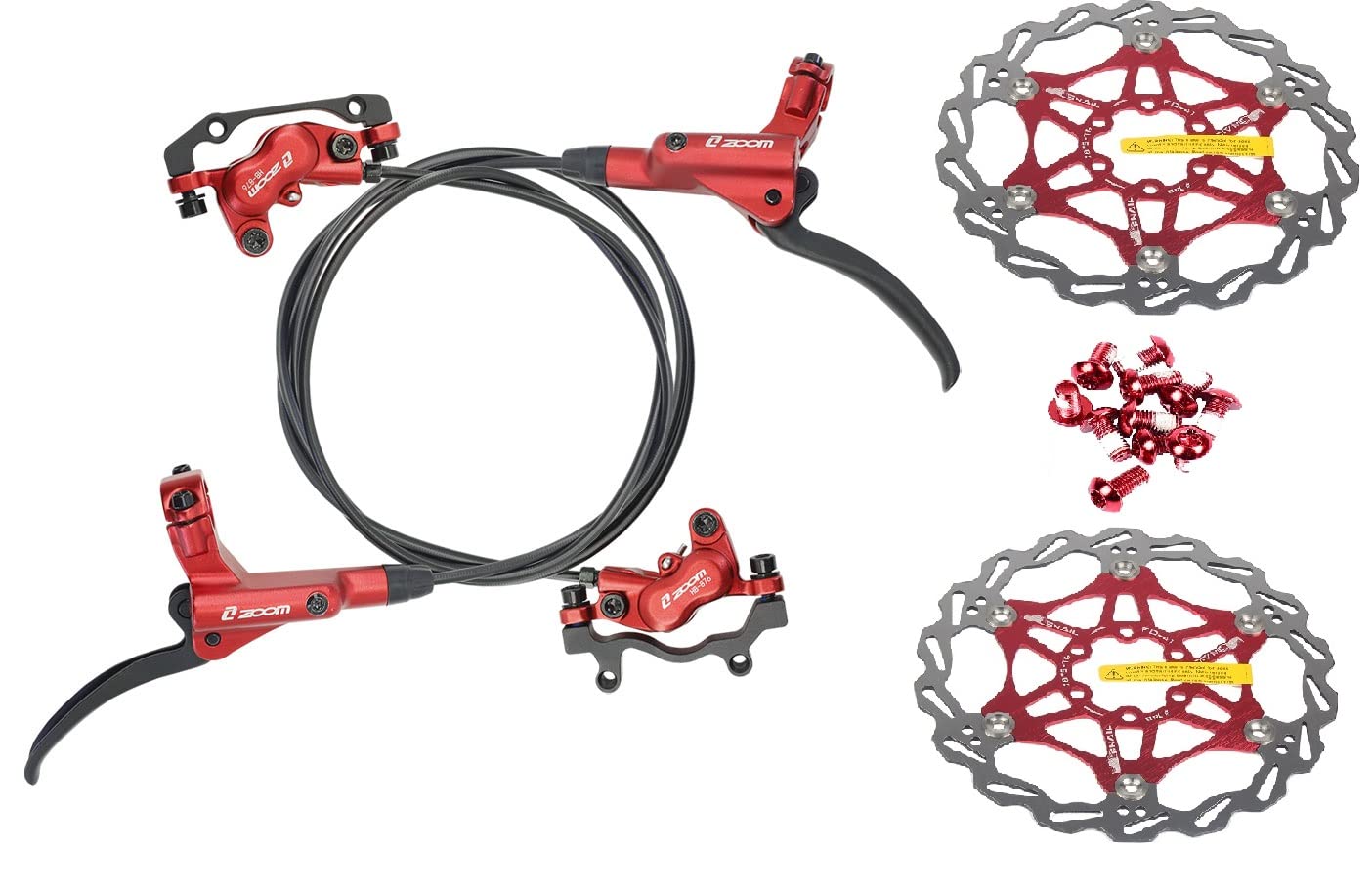JKY Zoom HB-876 4 Piston Mountain Bike Hydraulic Disc Brake Front 800MM & Rear 1400MM with 160MM Rotors (Red)