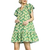 Lordree Women Boho Ruffle Sleeve Mini Dress Summer Trendy Floral Print Short Sleeve V Neck Cute Babydoll Loose Flowy Dress