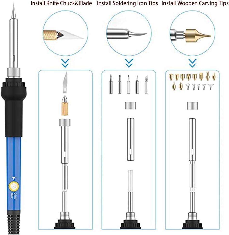 Herramientas manuales y eléctricas Pirograbador de Madera 77pcs 60W  Temperatura Regulable Pirograbador Madera para  Madera/Cuero/Corcho/Papel/Velas Bricolaje y herramientas dawngribble.com