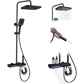 Lefton Shower System with Temperature Display in Fahrenheit and Dual Shower Head, Waterfall Shower Faucet Set with Spray Gun, 5-in-1 Control System, SST2206 (Matte Black)
