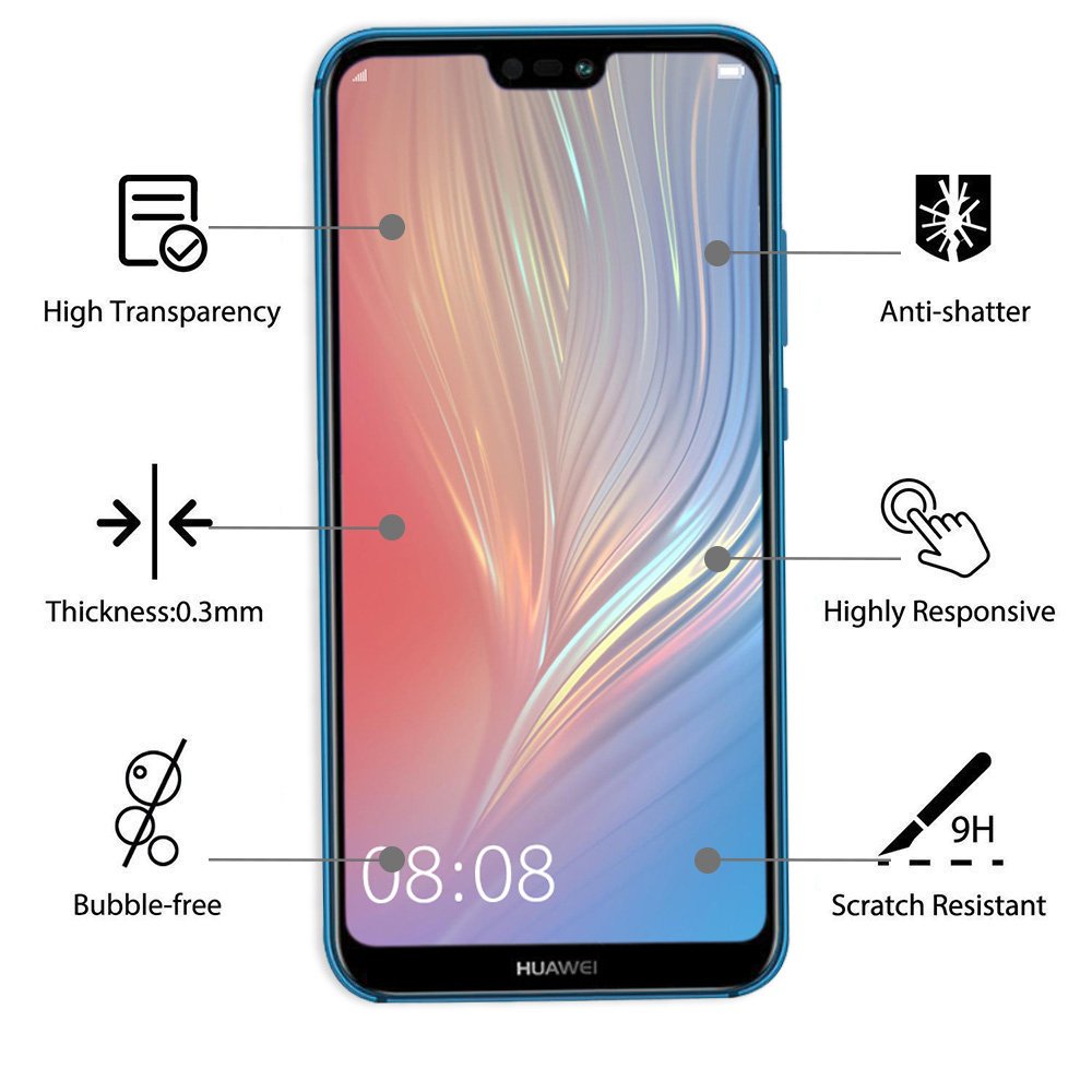 AROC Pellicola salvaschermo Huawei P20 Lite, Pellicola protettiva in vetro temperato trasparente HD Pellicola protettiva da 0,3 mm sottile e 9H [Anti-graffio] [Bubble Free] [2 pezzi]