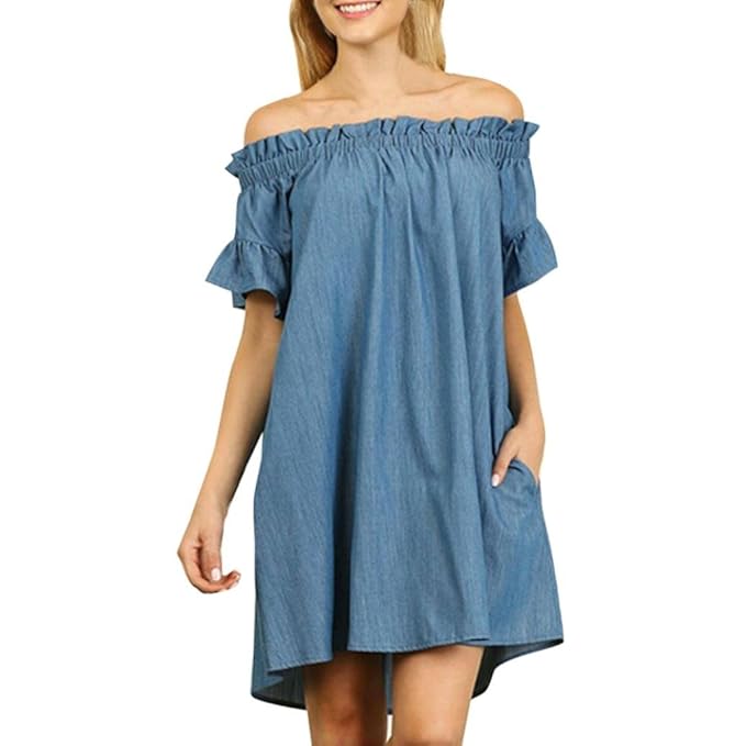 plus size off the shoulder denim dress