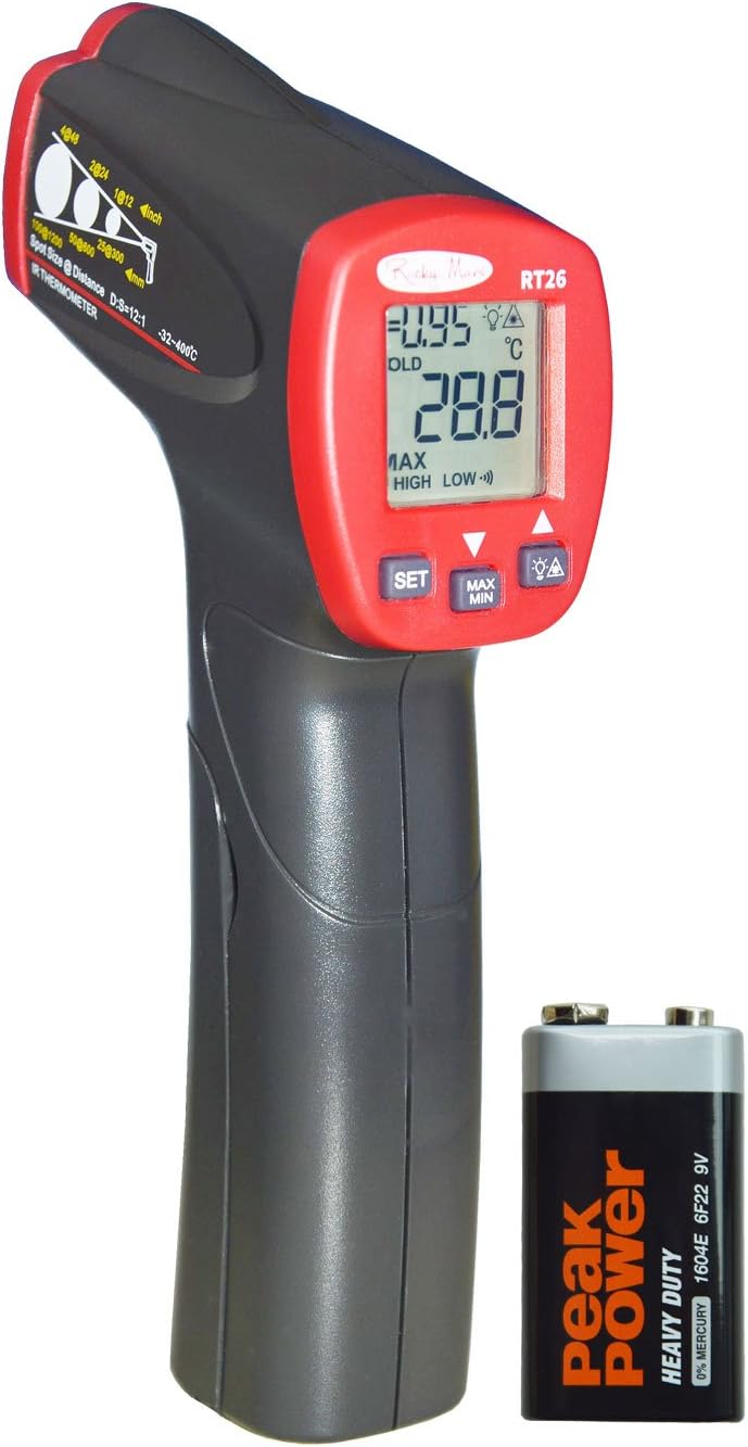 RockyMars RT26 Non-contact Digital Laser Infrared Thermometer with Laser Sighting for Use in Monitoring Electrical, Mechanical, HVAC and Automotive Systems, etc.