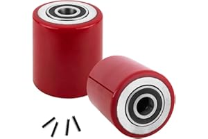 EGV Pallet Jack Poly Load Wheels 3" x 3.75" with Bearings ID 20mm Poly Tread Red - A Pair (Red)