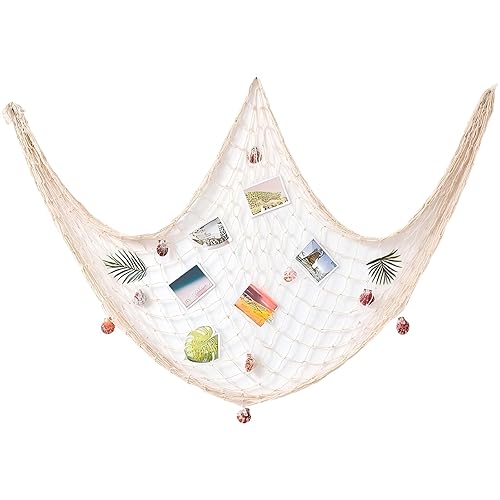 FILOEEX Fishing Net Decoration with Sea Shells,6.5X3.3Ft Decorative Fishings Net Decoration,Nautical Decorative Fishing Wall Nets for Home Bedroom Nautical Decors Mediterranean Party (Beige)