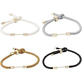 Beadthoven 4Pcs Braided Rope Bracelets, Adjustable Slider Twisted Nylon Cord Chain Link Bracelets with Golden Brass Findings Beading Bar Connectors for DIY Jewelry Making Supplies Black White Gray