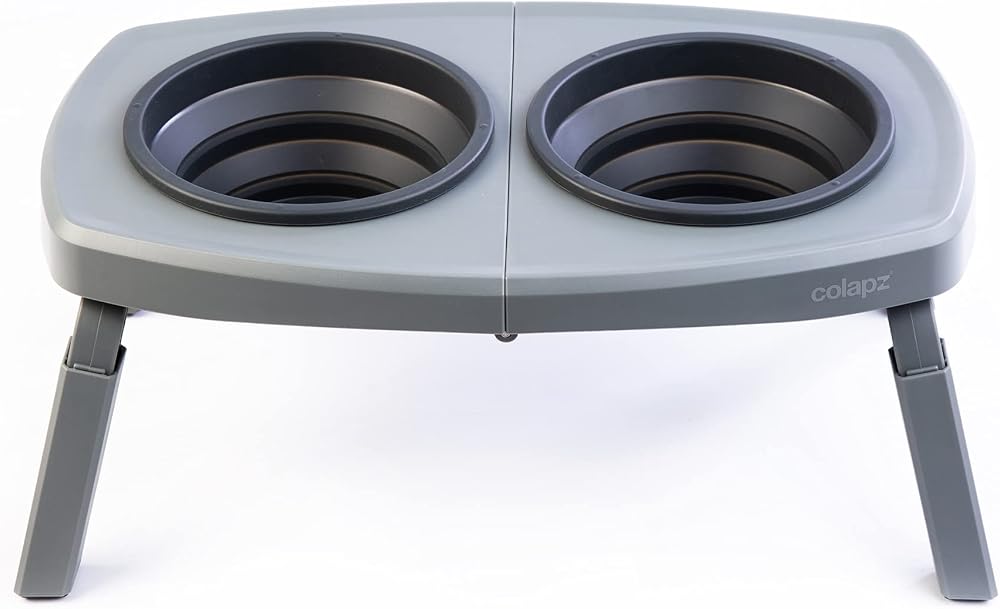Colapz Collapsible Dog Bowls with Adjustable Stand Grey