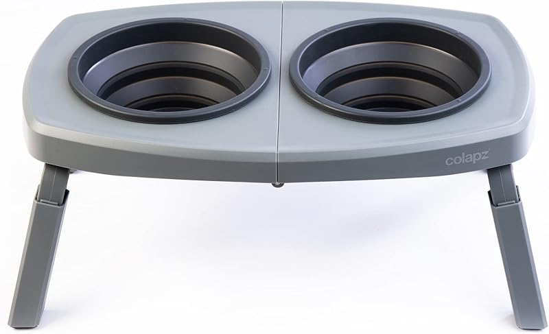 Colapz Collapsible Dog Bowls with Adjustable Stand Grey