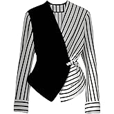 SweatyRocks Women's Striped Wrap Tops Tie Front Long Sleeve Shirt Dressy Casual Work Blouses