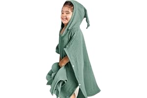 lulumoon Hooded Baby Poncho Towel: Muslin Bath Poncho for Toddler - Kids Beach Poncho Towels 23"x24" (Green)
