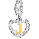 GLOWDAS 18K Gold Plated Letter Charms Initial A to Z Necklace Pendant, 925 Sterling Silver CZ Heart Dangle Alphabet Beads fit European DIY Bracelet, Gifts for Valentiens/Christmas/Family