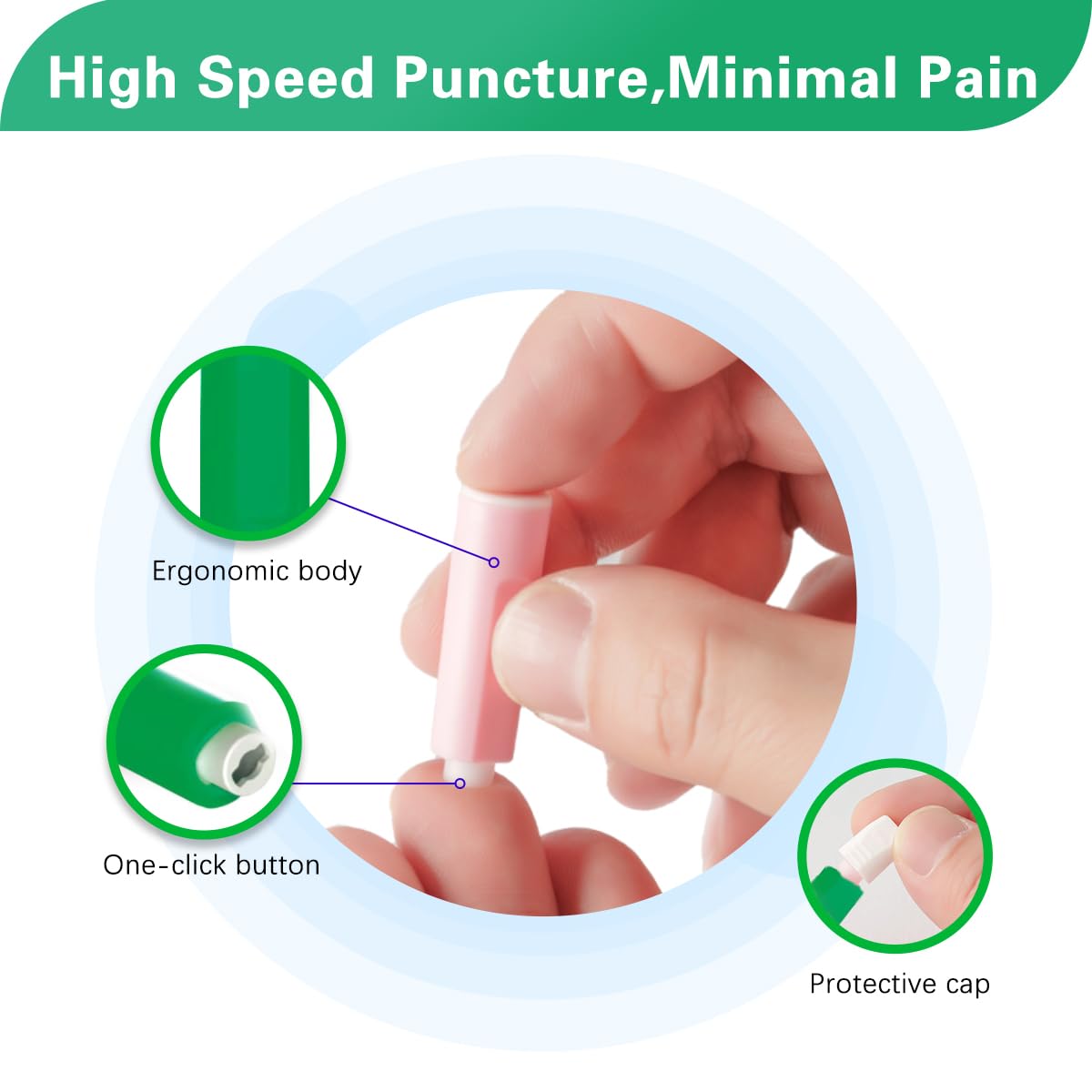 Safety Lancets, Pressure-Activated,Single use,for Comfortable Blood Testing (30G)