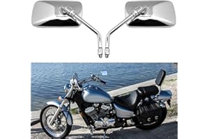 DREAMIZER M10 Motorcycle Side Mirrors, Chrome Rectangle Motorcycle Rearview Wing Mirrors Compatible With Bobber ATV Street Bike Cruiser Chopper (Chrome)