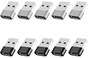BaseNew USB to USB C Adapter 10 Pack,USB A to USB C Adapter,USBC Female to USBA Male,C Charging Cable Converter for iPhone 15/14/13,MacBook Pro,Laptop,Black+Grey