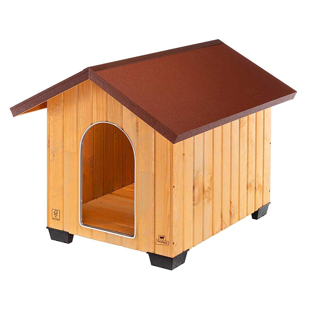 Ferplast DOMUS XL FSC Wooden Dog House - Opening Roof with Lock, Waterproof & Anti-UV - Ventilation Grille - Anti-Bite Aluminum Door - Insulating Feet - 121 x 78 xh 78.5 cm