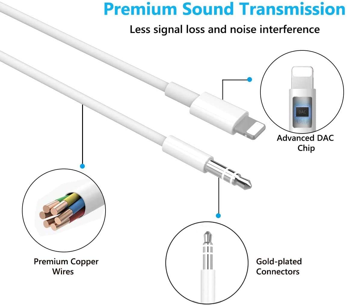 3.5mm Audio Auxiliary Cable Stereo Speaker Cord Compatible for iPhone