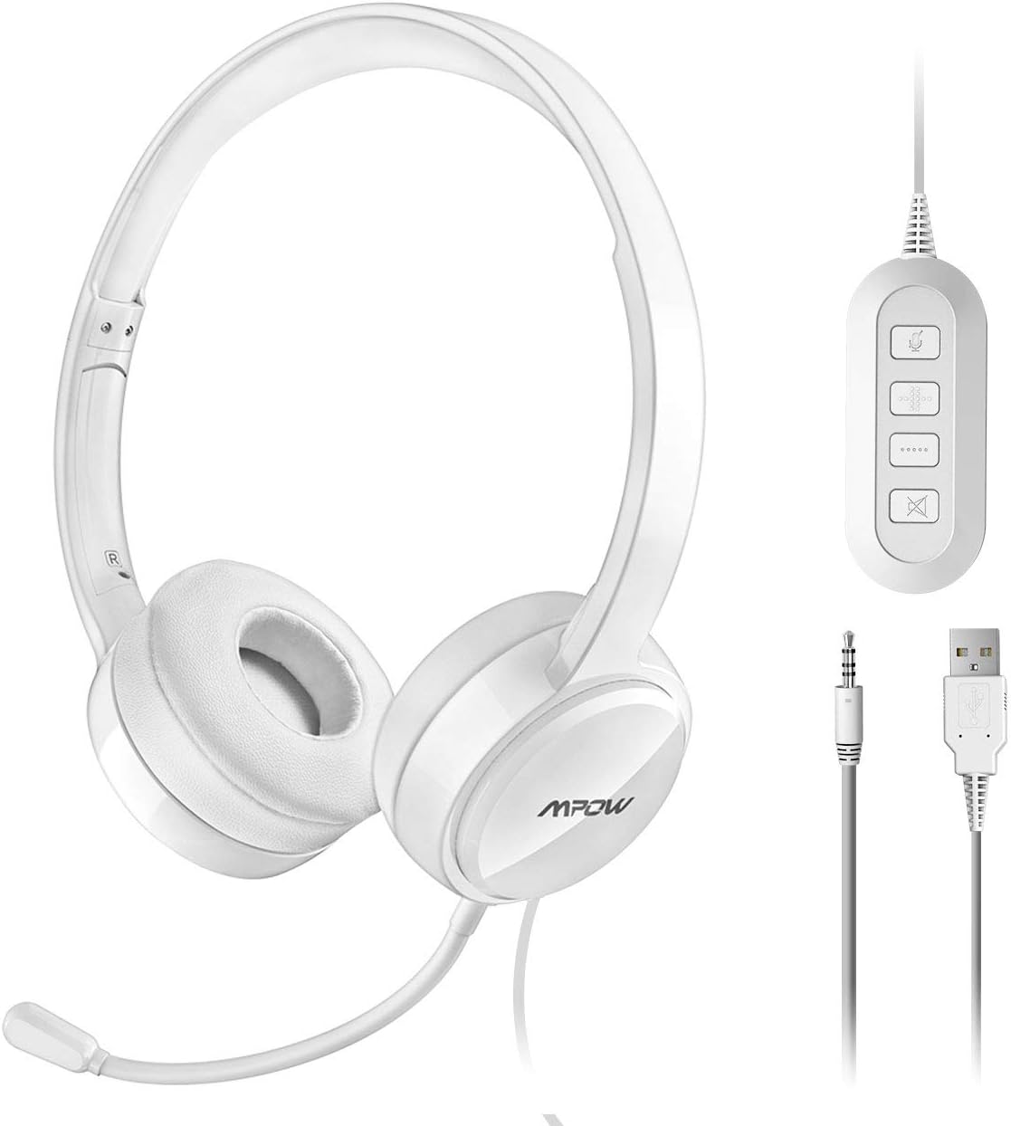 Mpow 071 USB Headset/ 3.5mm Computer Headset with Microphone Noise Cancelling, Lightweight PC Headset Wired Headphones, Business Headset for Skype, Webinar, Cell Phone, Call Center
